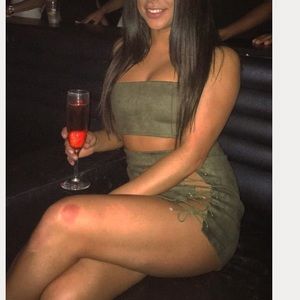 Khaki/ Green Two Piece Crop Top & Skirt